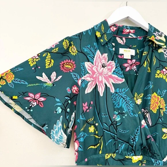 Anthropologie Maeve Green Floral Button Front Shirt Dress Size 8 - Picture 6 of 14